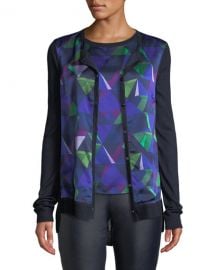 St  John Collection Jersey Knit Cardigan w  Geo-Print Silk Front at Neiman Marcus