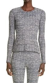 St. John Collection Long Sleeve Boucle Knit Top in Marine Multi at Nordstrom  at Nordstrom