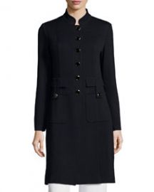 St  John Collection Santana Button-Front Long Military Jacket  Black at Neiman Marcus