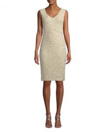 St  John Collection Sleeveless Gilded Eyelash Metallic Knit Sheath Cocktail Dress w  Beaded Trim at Neiman Marcus