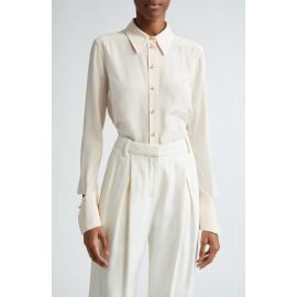 St. John Collection Split Cuff Silk Crêpe de Chine Button-Up Shirt at Nordstrom
