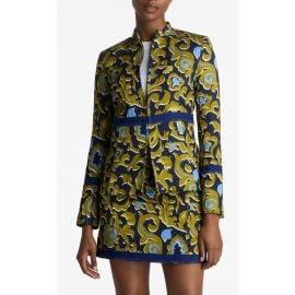 St. John Collection Western Paisley Print Cotton Blend Matelassé Zip-Up Jacket at Nordstrom