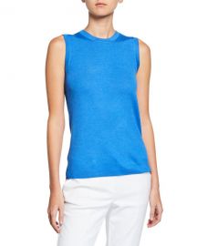 St  John Collection Wool-Silk Pointelle Rib Shell at Neiman Marcus