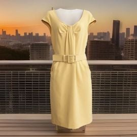 St John Cap Sleeved Belted Crepe Dress at eBay