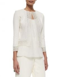 St John Collection Beaded Organza-Trimmed Boucle Jacket at Neiman Marcus