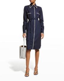 St John Collection Belted Shirtdress with Tweed Trim at Neiman Marcus