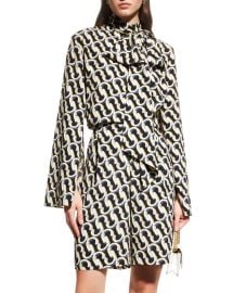 St John Collection Icon Print Neck Tie Slit Sleeves Crepe de Chine Top at Neiman Marcus