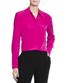 St John Collection Silk Crepe de Chine Blouse with Front Placket at Neiman Marcus