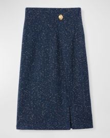 St John Metallic Donegal Tweed Midi Wrap Skirt at Neiman Marcus