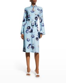 St John Rose-Print Slash-Cutout Silk Crepe De Chine Midi Dress at Neiman Marcus