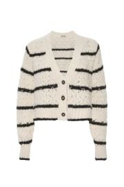 St Roche Trellis Cardigan in Ivory W Black Stripes at Wolf & Badger