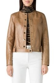 StJohn Collection Snap Detail Leather Jacket at Nordstrom