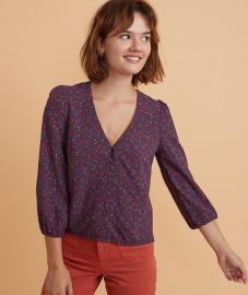 Stacy Button Front Top in Cabernet Ditsy Floral at Marine Layer