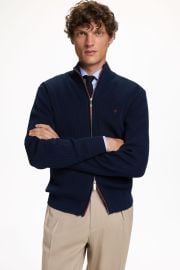 Stand Collar Gassed Cotton Cardigan navy - CH Carolina Herrera United States at Carolina Herrera