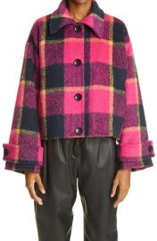 Stand Studio Alexia Brushed Check Jacket in Pink/Blue/Yellow Check Size 4 Us at Nordstrom