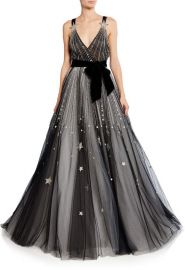 Star-Embroidered V-Neck Ball Gown by Monique Lhuillier at Moda Operandi