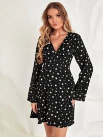 Star Print Plunging Neck Cut Out Knot Back Dress USA at Shein