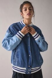 Starter Colorblock Denim Varsity Bomber Jacket at Urban Outfitters