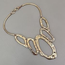 Statement Necklace Hammered Gold Tone Oval Hoops Chunky Choker 16quot eBay at eBay