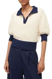 Staud Altea Two Tone Waffle Knit Short Sleeve Polo Sweater at Nordstrom