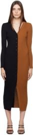 Staud Black Tan Shoko Midi Dress SSENSE at ssense