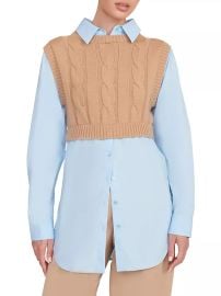 Staud Cooper layered cable knit wool and cotton poplin top at Saks Off 5th