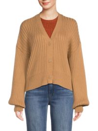 Staud Eloise Ribbed Knit Cardigan in Camel at Saks Off 5th