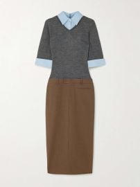 Staud Geo layered cotton blend poplin trimmed twill and wool blend midi dress at Net a Porter