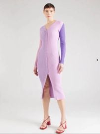 Staud Lavender Shoko Fitted Ribbed Stretched Long Sleeve Button Up Midi Dress XS at eBay