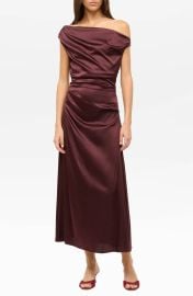 Staud Phare One Shoulder Stretch Silk Dress in Merlot at Nordstrom