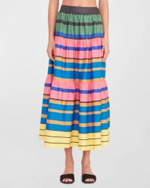 Staud Sea Striped Tiered Maxi Skirt at Neiman Marcus