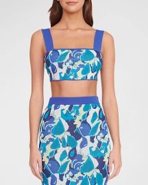 Staud Zola Shoulder Strap Floral Crop Top at Neiman Marcus