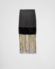 Steel Grayslate Gray Embroidered cloth and mesh midi-skirt Prada at Prada