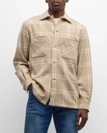 Stefano Ricci Menx27s Wool-Cashmere Plaid Overshirt at Neiman Marcus