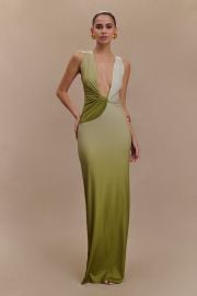 Stella Draped Slinky Maxi Dress - Ombre Vintage Olive MESHKI US at Meshki