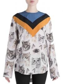 Stella McCartney - Varsity Stripe Cat Print Silk Blouse at Saks Off 5th