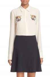 Stella McCartney  Arlo  Tiger Embroidered Silk Crepe Blouse at Nordstrom