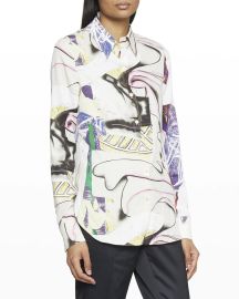 Stella McCartney Abstract-Print Slim Collared Shirt at Neiman Marcus