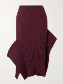 Stella McCartney Asymmetric Ribbed Organic Cotton Midi Skirt in Burgundy at Net a Porter