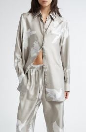Stella McCartney Birds Print Relaxed Silk Button-Up Shirt at Nordstrom