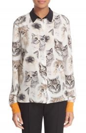 Stella McCartney Cat Print Silk Blouse at Nordstrom