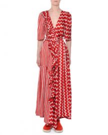 Stella McCartney Elbow-Sleeve Striped   Zigzag Silk Wrap Maxi Dress at Bergdorf Goodman