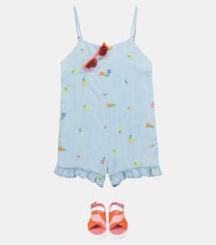 Stella McCartney Kids - Embroidered denim playsuit at Mytheresa