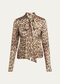 Stella McCartney Leopard-Print Bow Blouse - at Bergdorf Goodman