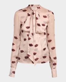 Stella McCartney Lips Print Tie Neck Blouse at Neiman Marcus
