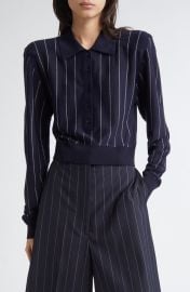 Stella McCartney Pinstripe Long Sleeve Virgin Wool Crop Polo at Nordstrom