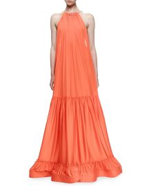 Stella McCartney Plisse Full-Skirt Halter Gown  Poppy at Neiman Marcus