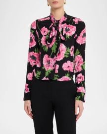 Stella McCartney Poppy Bow-Neck Button-Down Blouse at Neiman Marcus