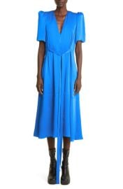 Stella McCartney Puff Sleeve Tie Waist Satin Midi Dress at Nordstrom