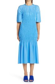 Stella McCartney Smocked Silk Midi Dress in Cerulean Blue  at Nordstrom